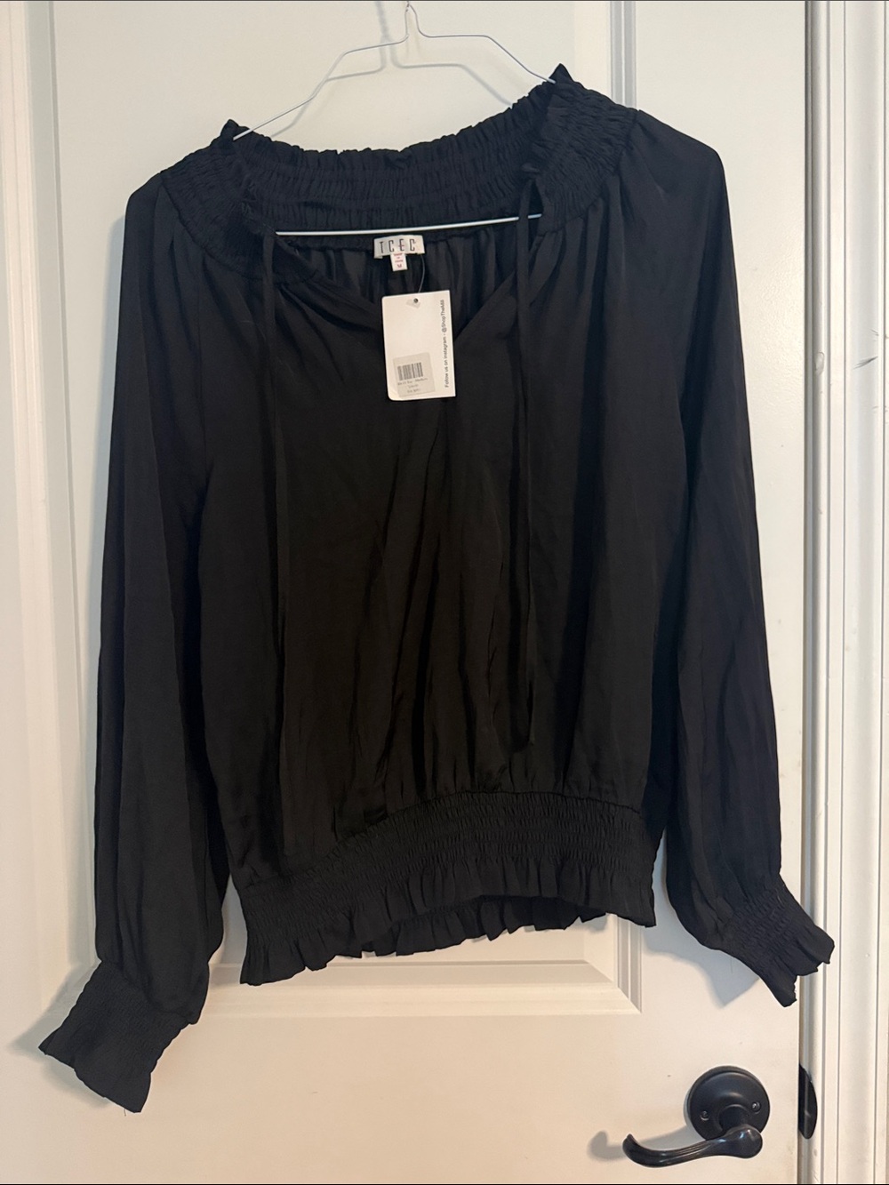 TCEC Black Smocked Off-Shoulder Peasant Blouse